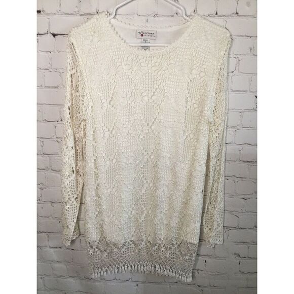 Vtg Reflections By Spiegel Missy Crochet Top White Off women’s S Pearl Beads Y2K - Picture 1 of 10